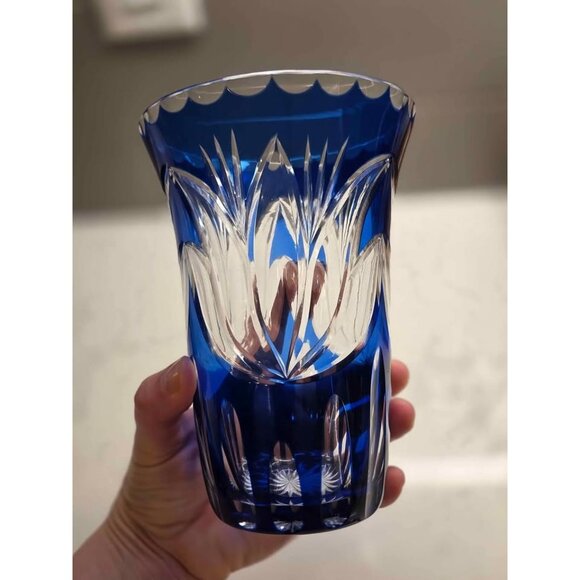 Vintage cobalt blue and clear glass vase 7" - Picture 5 of 7